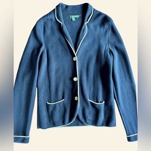 Lauren Ralph Lauren Navy Blue Knit Sweater Blazer Size Large